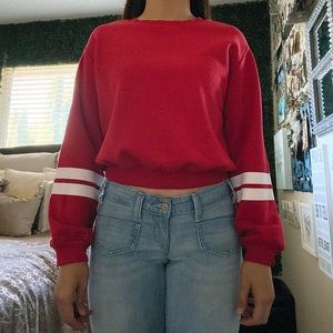 Red Varsity Cropped Pullover